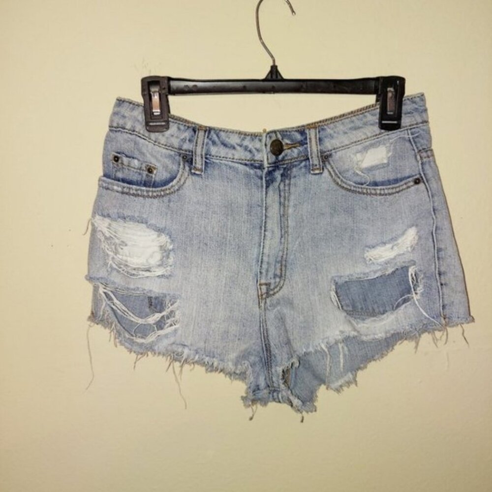 urban outfitters bdg fringe distressed high waisted denim shorts